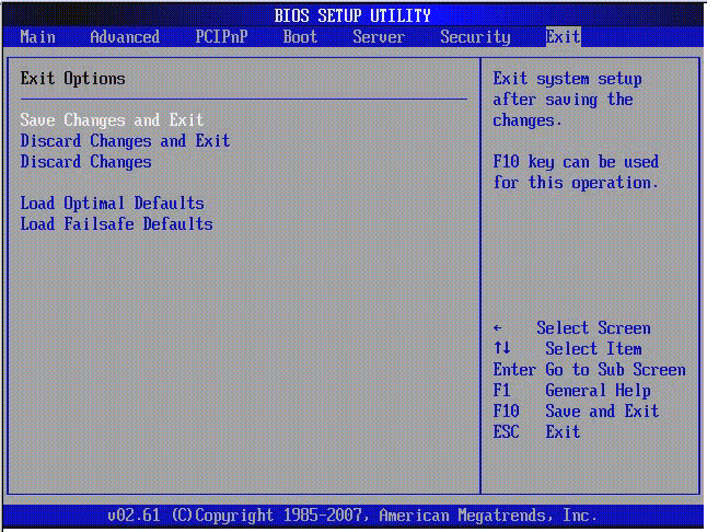 Graphic showing BIOS Setup Utility: Exit - save changes and exit.