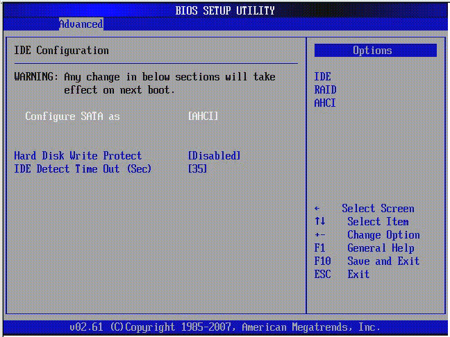 Graphic showing BIOS Setup Utility: Advanced - IDE Configuration.