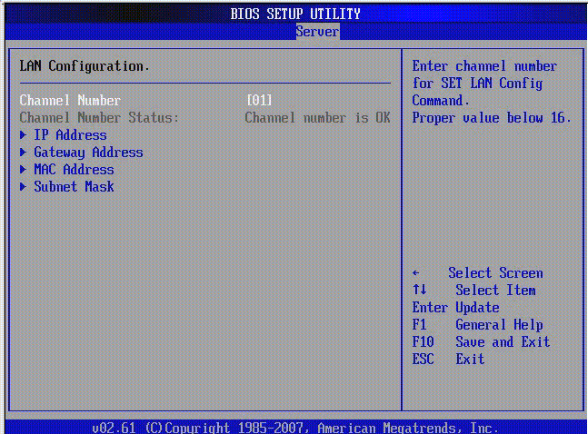 Graphic showing BIOS Setup Utility: Server LAN Configuration.