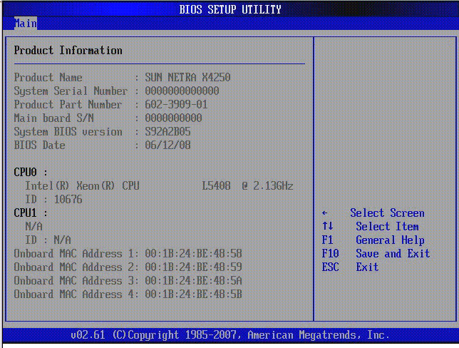 Graphic showing BIOS Setup Utility: Main - Product Information.