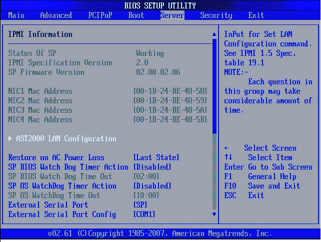 Graphic showing BIOS Setup Utility: Server settings .