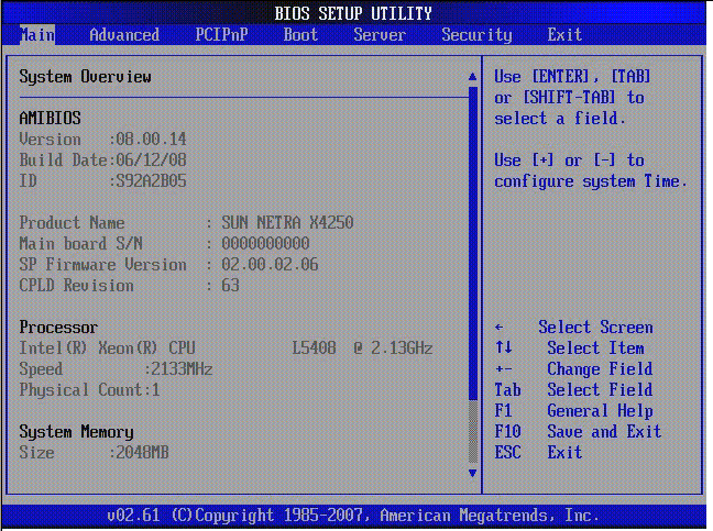 Graphic showing BIOS Setup Utility: Main -system overview.