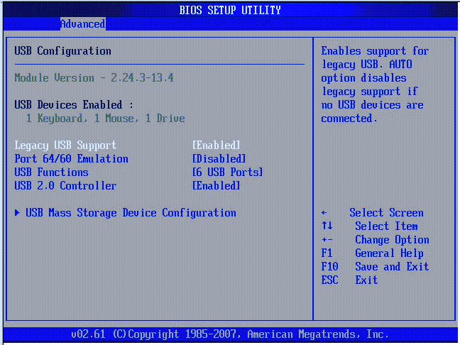 Graphic showing BIOS Setup Utility: Advanced - USB Configuration.