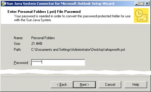 Setup Wizard: Enter Personal Folders .pst file password