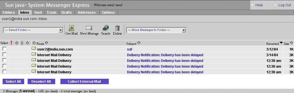 In the Messenger Express Inbox Screen  you can view all the messages
, the subject of the message, from , received and size details.
