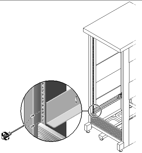 Figure showing the location of the two screws at the front of the cabinet.