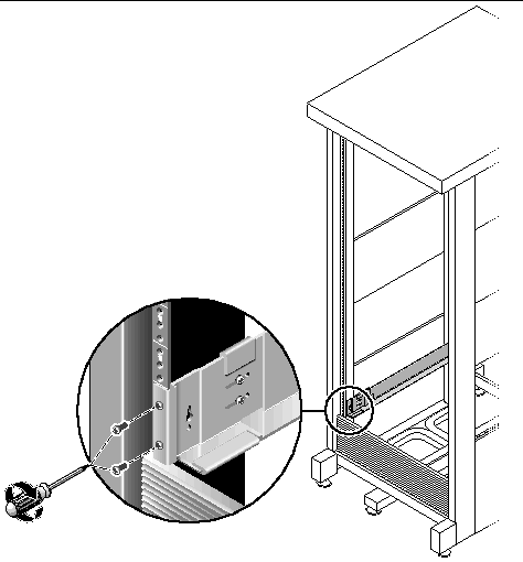 Figure showing the location of the screws in the rail extension flange.