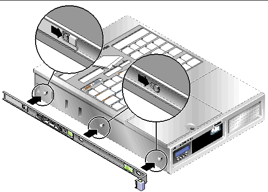 Image shows the mounting bracket attaching to three locating pins on the side of the chassis