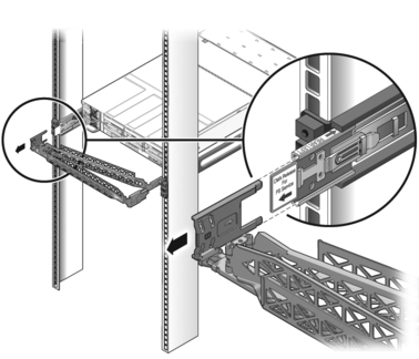 image:Figure showing the metal lever and cable management arm.