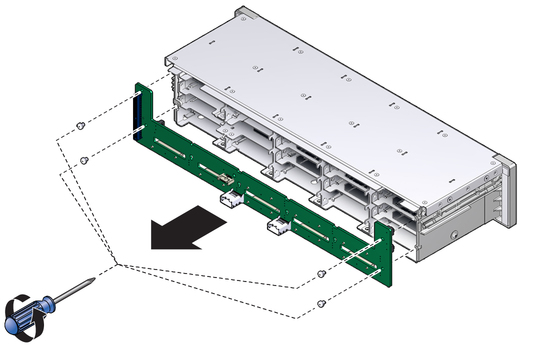 image:Figure showing removal of a hard drive backplane.