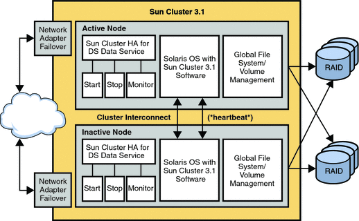 Figure shows high availability deployment using Sun Cluster
3.1 Architecture