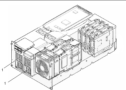Figure showing the location of the power supply units in the SPARC Enterprise M4000 server