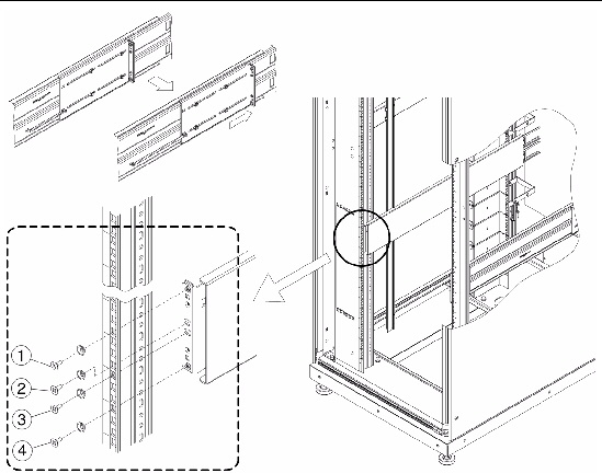 Figure showing how to install the slide rails in the cabinet.
