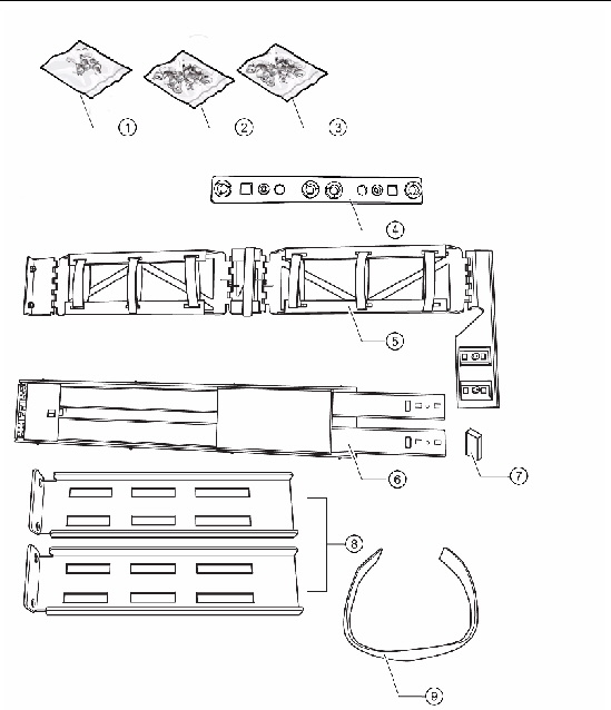 Figure showing M5000 server slide assembly kit contents.