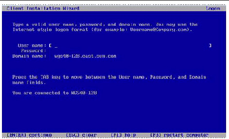 Graphic showing the Client Installation Wizard user name and password dialog.