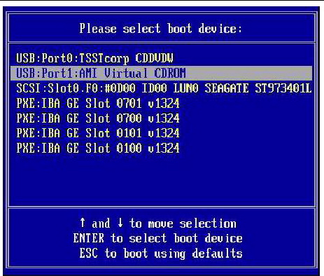 Graphic showing the boot device select screen.