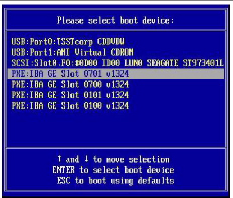 Graphic showing the Please select boot device screen..