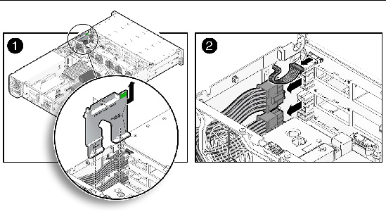 Figure showing how to remove the storage drive backplane (Sun Fire X4275 Server).