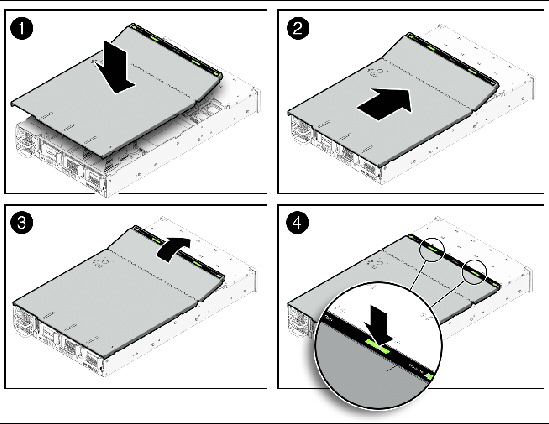 Figure showing how to install the top cover on Sun Fire X4275 Server.