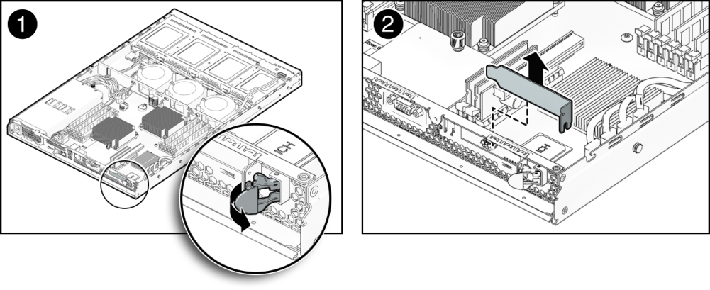 image:An illustration showing the removal of a PCIe filler panel.