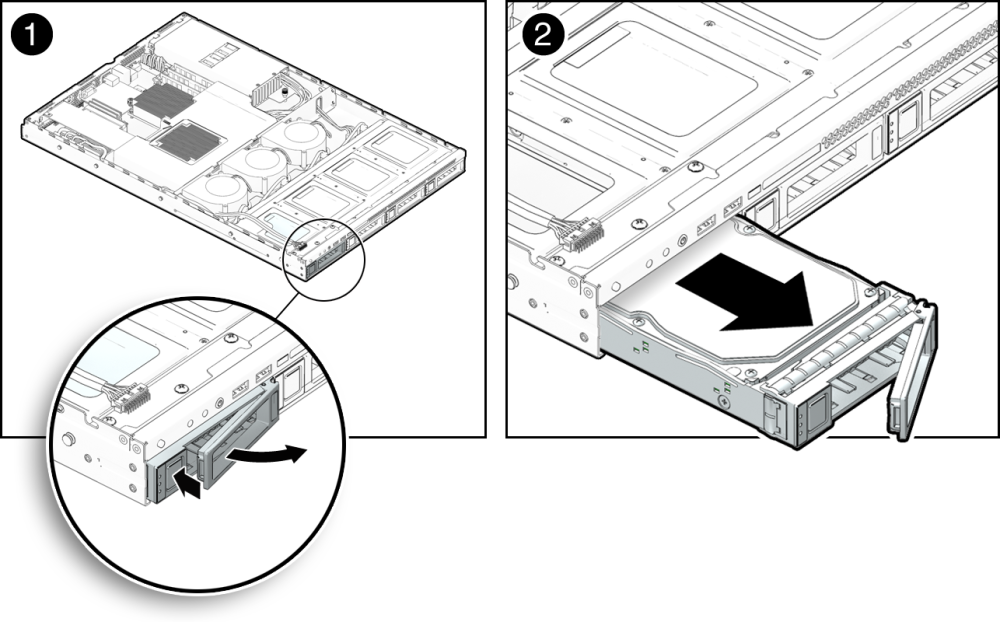 image:An illustration showing how to remove a hard drive and carrier assembly.