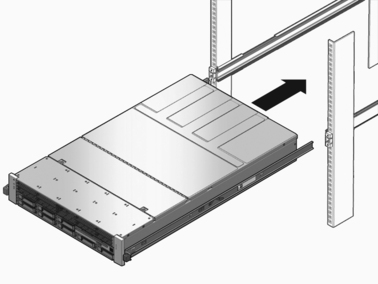 Figure showing how to insert the Express rail mounting brackets into the slide rails in the rack