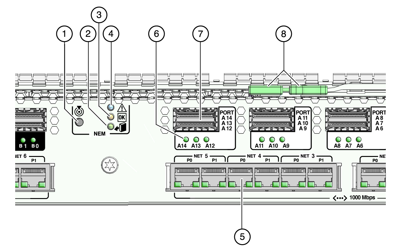 Figure showing the IB-QNEM back panel connectors
and indicators