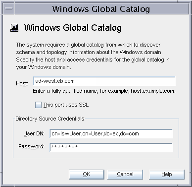 Windows Global Catalog Dialog Options