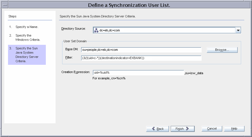 Directory Server Criteria Options for Synchronization
User List