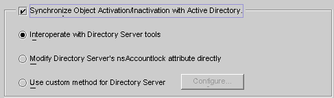 Use this panel to specify how the program will detect
and synchronize activated and inactivated objects between Sun and Active Directory.
