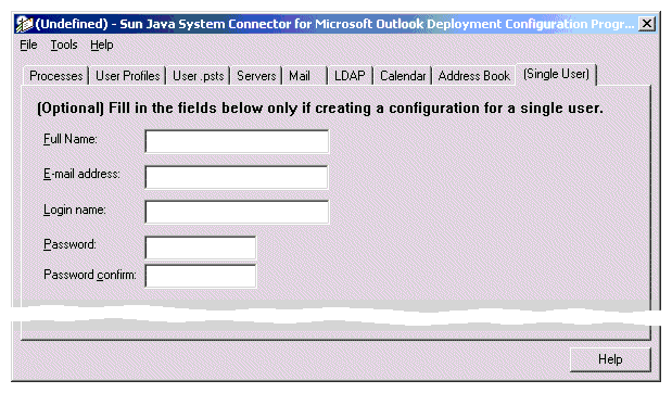 Desktop Deployment Configuration Program: Single User Tab