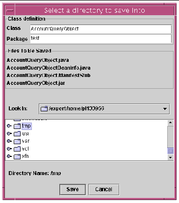 Screen shot showing the Select a directory to save into dialog box. Used for saving a navigation class.