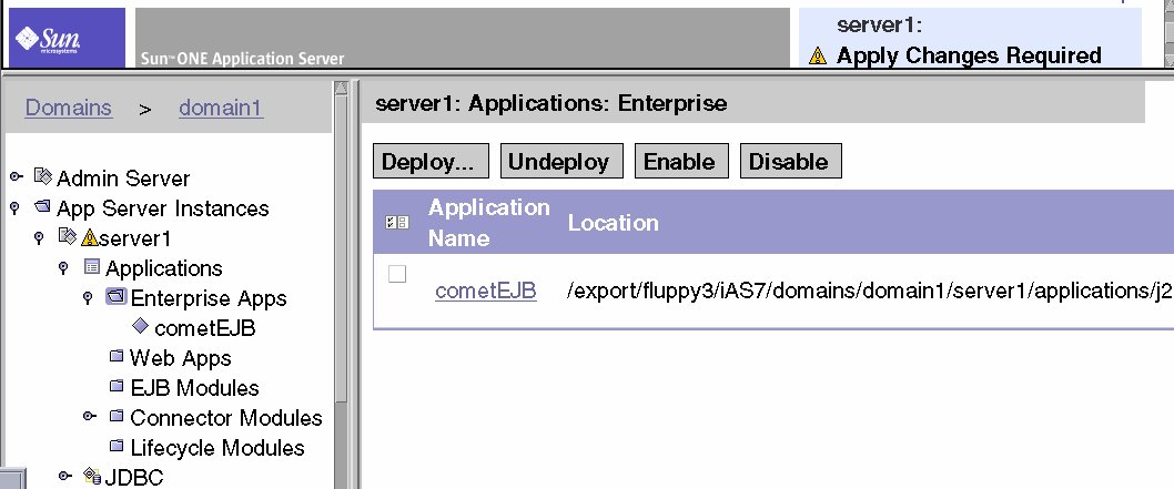 Figure shows Sun ONE Application Server Admin Server, Deploy Enterprise App Display
