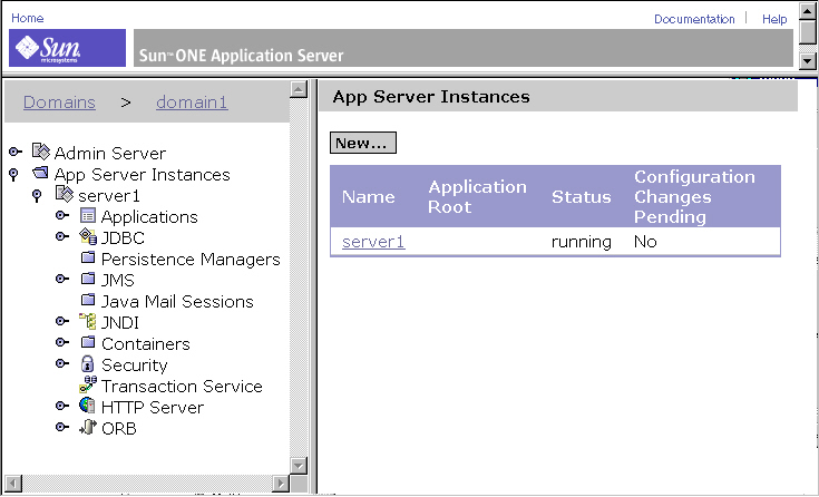 Figure shows Sun ONE Application  Server Admin Server,  App Server Instances
