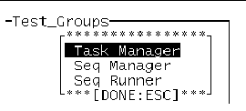 Screenshot of the SunVTS TTY DSched control menu. Task Manager, Seq Manager, and Seq Runner are the options displayed in the menu.