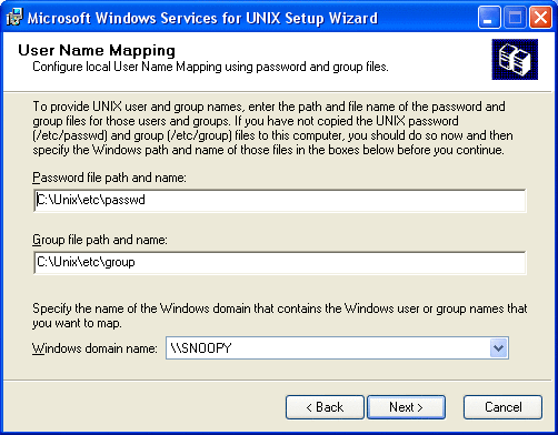 Nis or passwd and group files screen