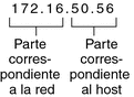 La figura divide la dirección IPv4 en dos partes, la red y el host de red, que se describen a continuación.