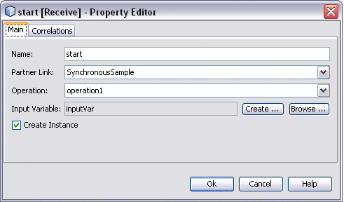 Main tab of the property editor for the Receive element