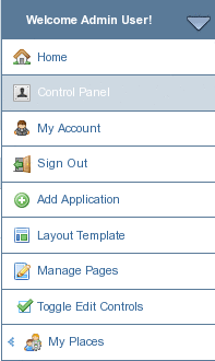 Welcome menu – Control Panel