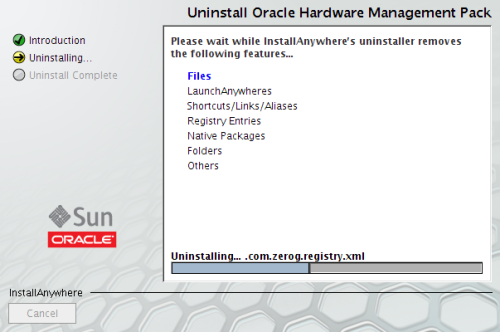 image:Uninstall Oracle Hardware Management Pack screen