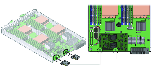 image:An illustration showing the location of the server module jumpers.