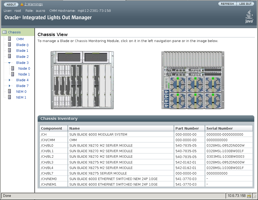 image:Graphic of CMM ILOM Web Interface Showing 2-Node Blades.