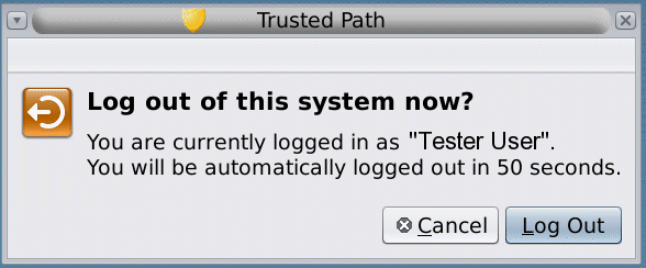The image shows the Trusted GNOME logout dialog box.