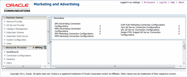 A screenshot of the Network Provider dashboard