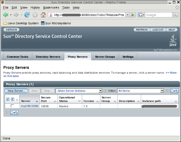 image:Screen capture shows a list of registered Directory Proxy Servers in DSCC.