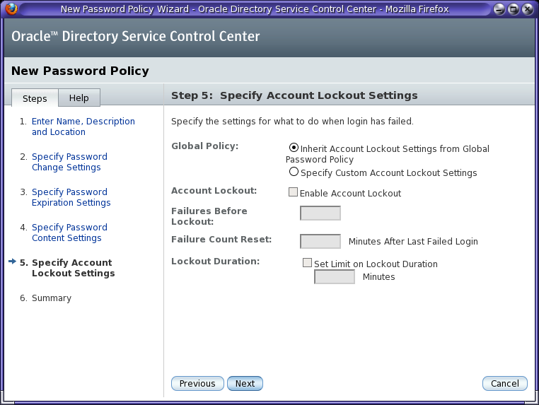 image:Account lockout configuration in the New Password Policy wizard of the DSCC. 
