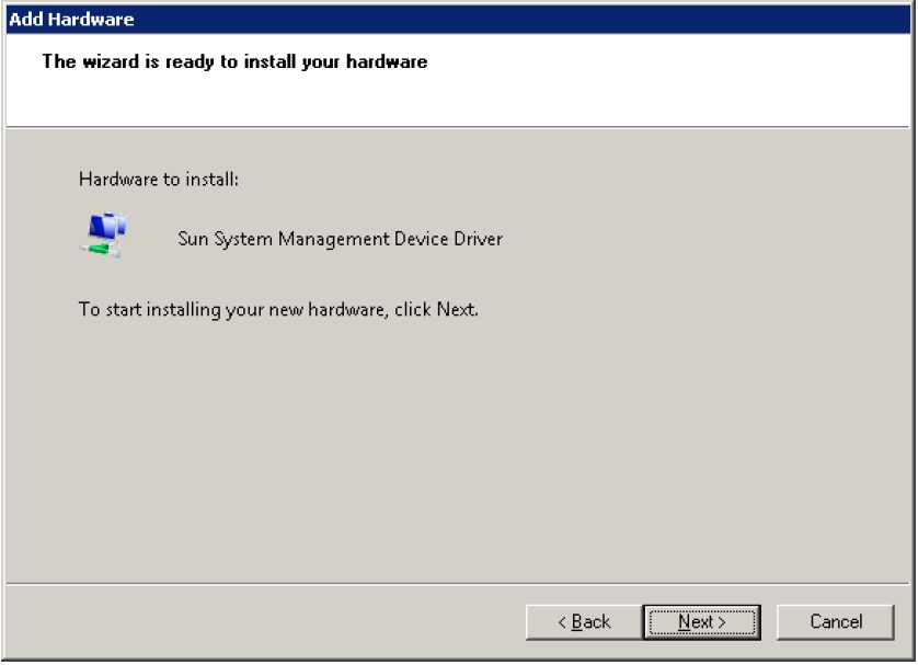 image:Hardware Wizard window asking to click Next to install new hardware driver.