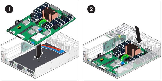 image:The illustration shows installing the motherboard.