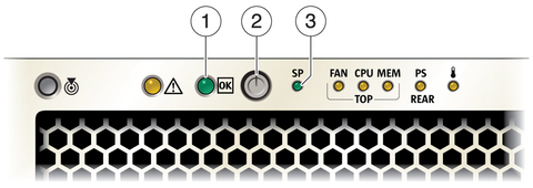 image:Graphic showing server front panel indicators and Power button.