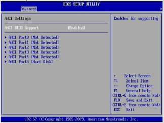 image:Figure showing BIOS Advanced Menu AHCI Configuration screen.